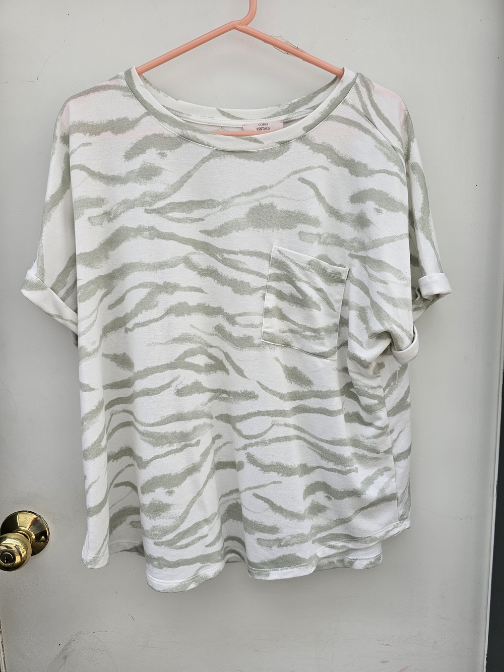 Como Vintage Light Sage Zebra Pocket Tee - Women